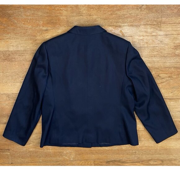 Vintage Silk & Wool Blazer Size Large Petite 1990s Talbots Navy Blue Jacket - Picture 3 of 4